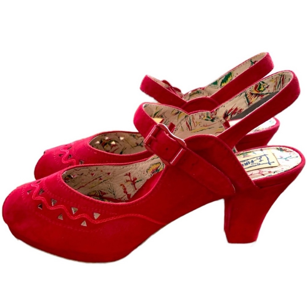 Miss L Fire Red Suede Betty Peep Toe Heel